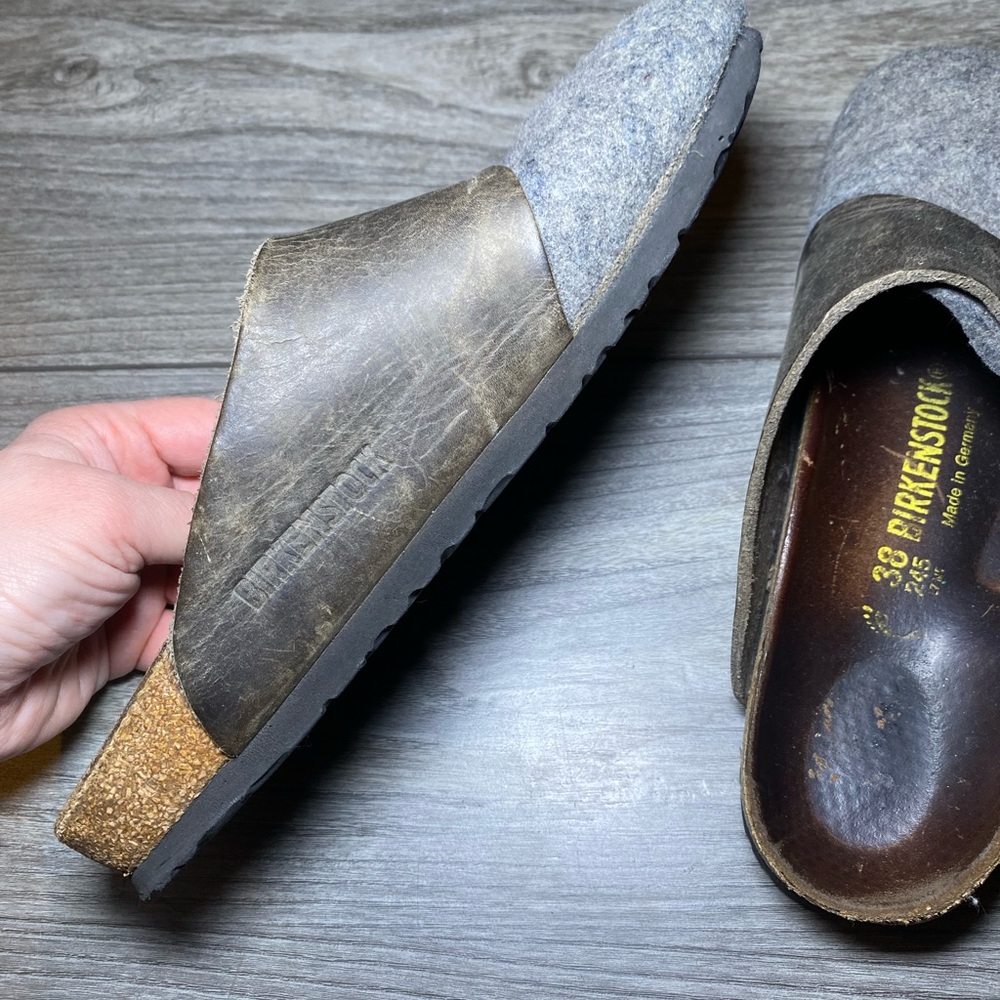 VGUC BIRKENSTOCK Basel 38 Wool Clogs w/ Leather Strap and Buckle - Picture 8 of 16